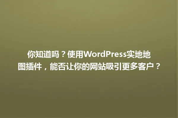 你知道吗?使用WordPress实地地图插件,能否让你的网站吸引更多客户? 一