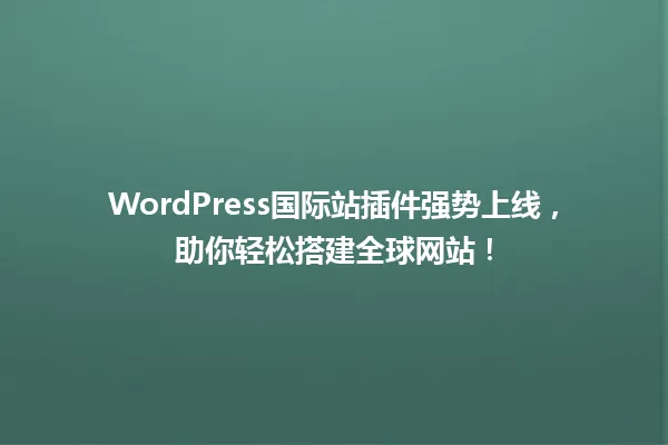 WordPress国际站插件强势上线,助你轻松搭建全球网站! 一