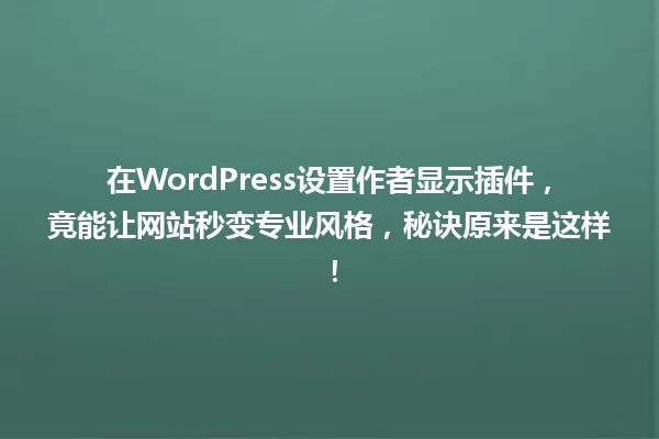 在WordPress设置作者显示插件，竟能让网站秒变专业风格，秘诀原来是这样！ 一