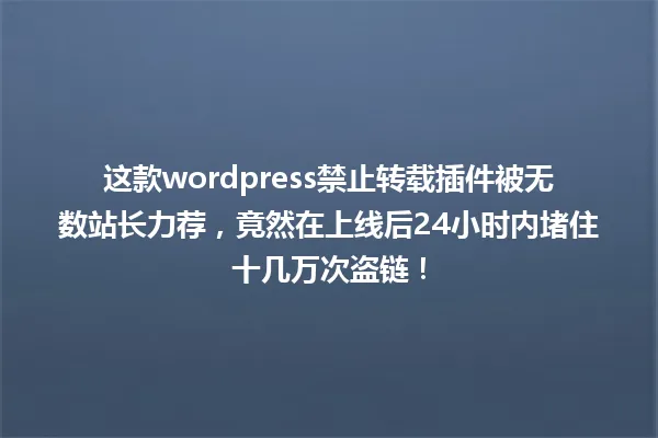 这款wordpress禁止转载插件被无数站长力荐，竟然在上线后24小时内堵住十几万次盗链！ 一