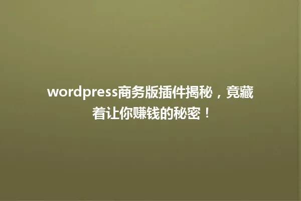 wordpress商务版插件揭秘,竟藏着让你赚钱的秘密! 一