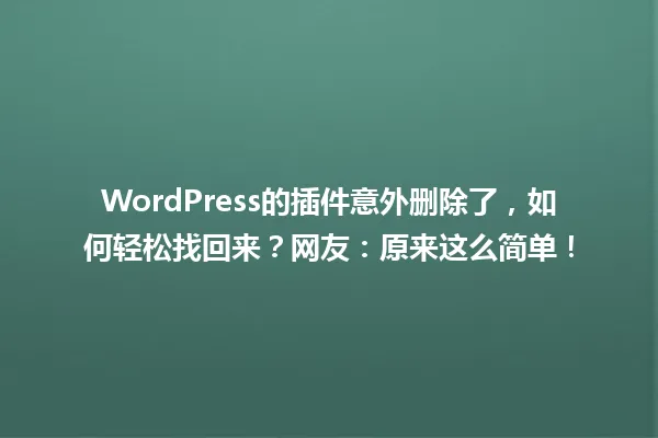 WordPress的插件意外删除了，如何轻松找回来？网友：原来这么简单！ 一