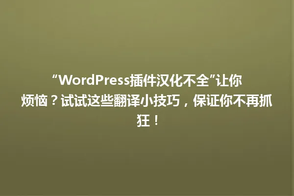 “WordPress插件汉化不全”让你烦恼?试试这些翻译小技巧,保证你不再抓狂! 一