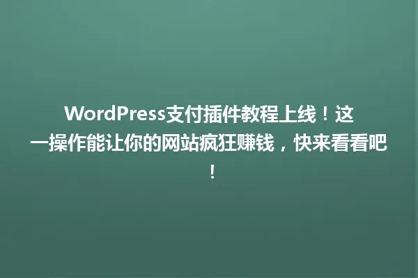WordPress支付插件教程上线!这一操作能让你的网站疯狂赚钱,快来看看吧! 一