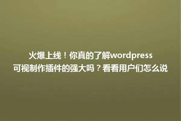 火爆上线！你真的了解wordpress可视制作插件的强大吗？看看用户们怎么说 一