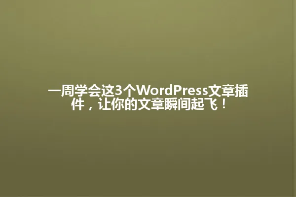 
一周学会这3个WordPress文章插件，让你的文章瞬间起飞！ 一