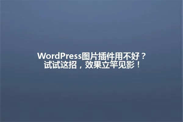 WordPress图片插件用不好？试试这招，效果立竿见影！ 一