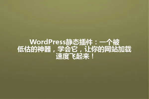 WordPress静态插件：一个被低估的神器，学会它，让你的网站加载速度飞起来！ 一