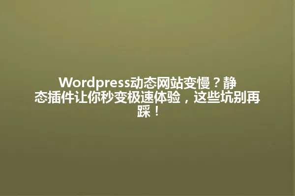Wordpress动态网站变慢?静态插件让你秒变极速体验,这些坑别再踩! 一