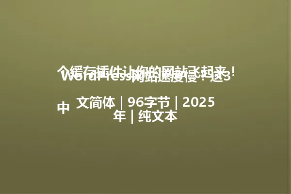 WordPress网站速度慢?这3个缓存插件让你的网站飞起来!
中文简体 | 96字节 | 2025年 | 纯文本 一