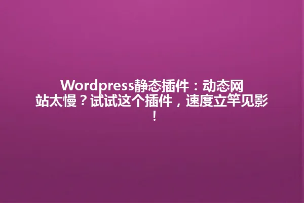 Wordpress静态插件:动态网站太慢?试试这个插件,速度立竿见影! 一
