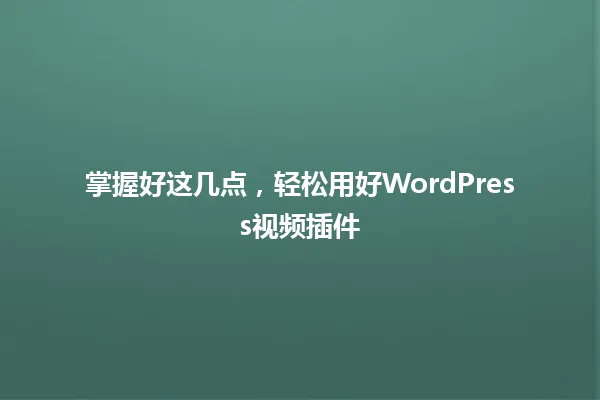 掌握好这几点,轻松用好WordPress视频插件 一