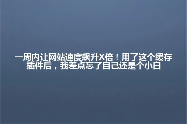 一周内让网站速度飙升X倍!用了这个缓存插件后,我差点忘了自己还是个小白 一