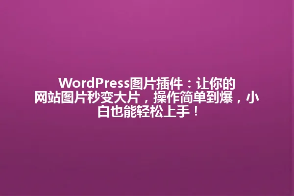 WordPress图片插件:让你的网站图片秒变大片,操作简单到爆,小白也能轻松上手! 一