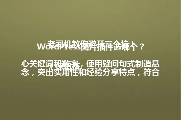 WordPress图片插件选哪个?老司机教你避开三个坑!
(保留核心关键词和数字,使用疑问句式制造悬念,突出实用性和经验分享特点,符合简洁要求且保持原标题风格) 一