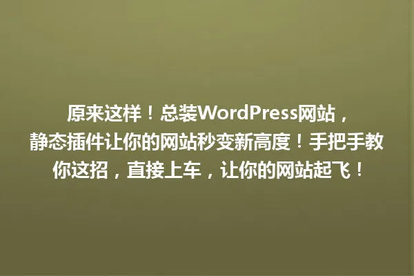 原来这样!总装WordPress网站,静态插件让你的网站秒变新高度!手把手教你这招,直接上车,让你的网站起飞! 一