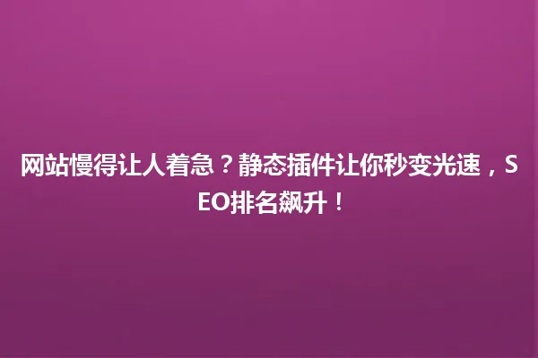 网站慢得让人着急？静态插件让你秒变光速，SEO排名飙升！ 一