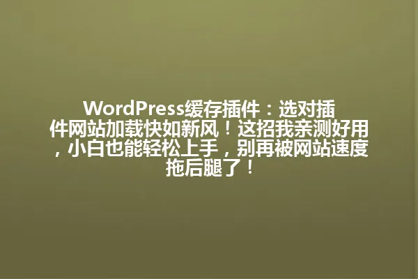 WordPress缓存插件:选对插件网站加载快如新风!这招我亲测好用,小白也能轻松上手,别再被网站速度拖后腿了! 一
