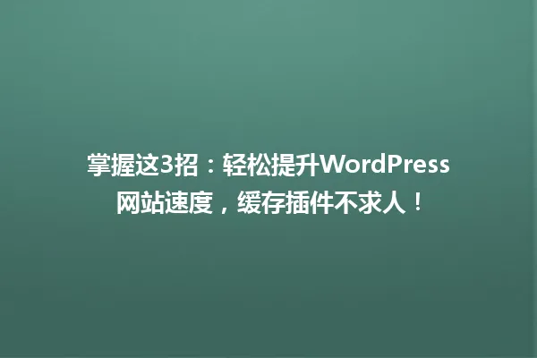 掌握这3招:轻松提升WordPress网站速度,缓存插件不求人! 一