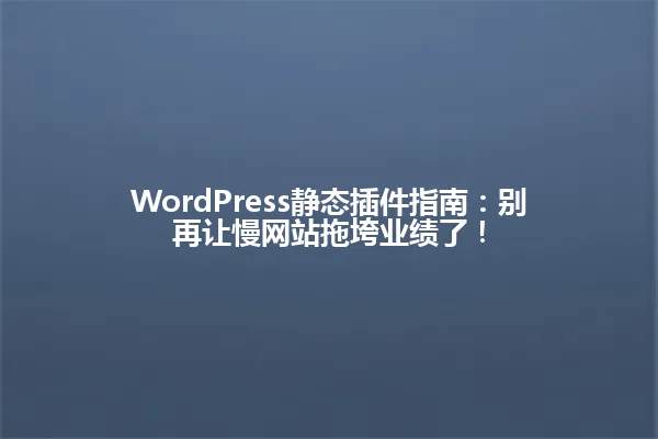 WordPress静态插件指南:别再让慢网站拖垮业绩了! 一