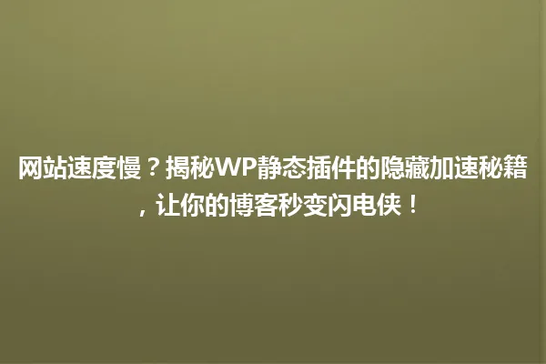 网站速度慢?揭秘WP静态插件的隐藏加速秘籍,让你的博客秒变闪电侠! 一
