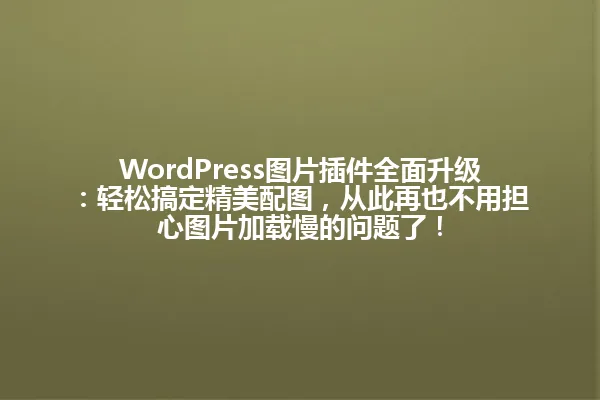 WordPress图片插件全面升级:轻松搞定精美配图,从此再也不用担心图片加载慢的问题了! 一