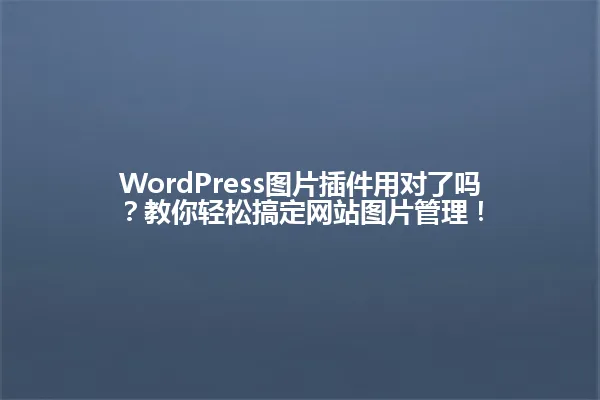 WordPress图片插件用对了吗?教你轻松搞定网站图片管理! 一