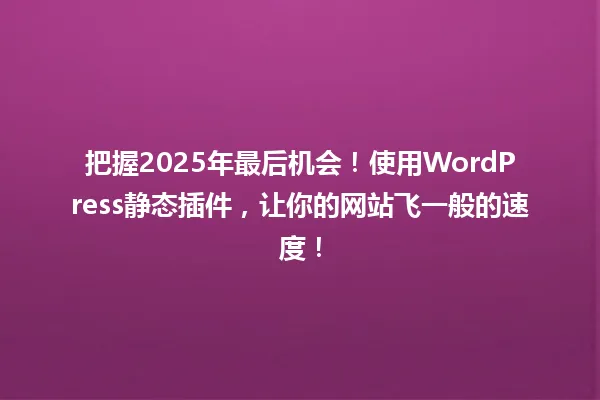 把握2025年最后机会!使用WordPress静态插件,让你的网站飞一般的速度! 一