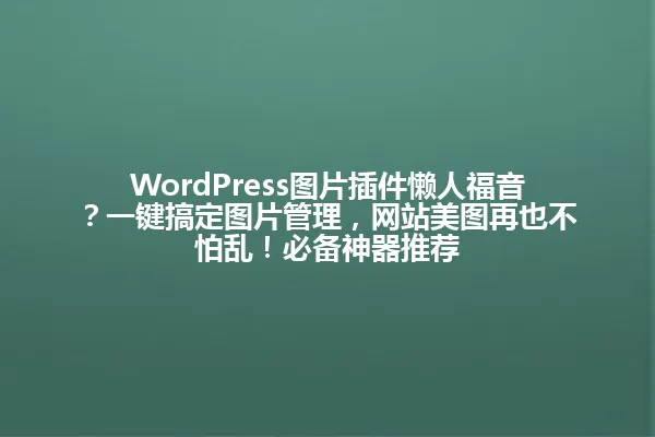 WordPress图片插件懒人福音?一键搞定图片管理,网站美图再也不怕乱!必备神器推荐 一