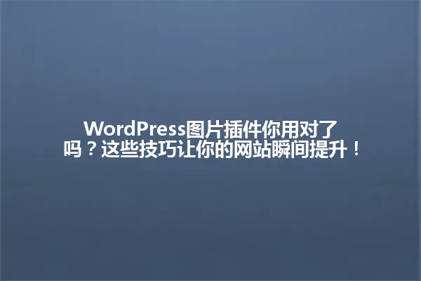 WordPress图片插件你用对了吗?这些技巧让你的网站瞬间提升! 一