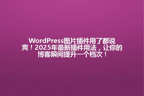 WordPress图片插件用了都说爽!2025年最新插件用法,让你的博客瞬间提升一个档次! 一
