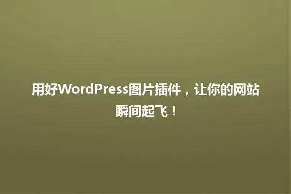 用好WordPress图片插件,让你的网站瞬间起飞! 一