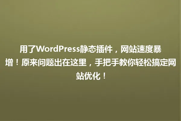 用了WordPress静态插件,网站速度暴增!原来问题出在这里,手把手教你轻松搞定网站优化! 一