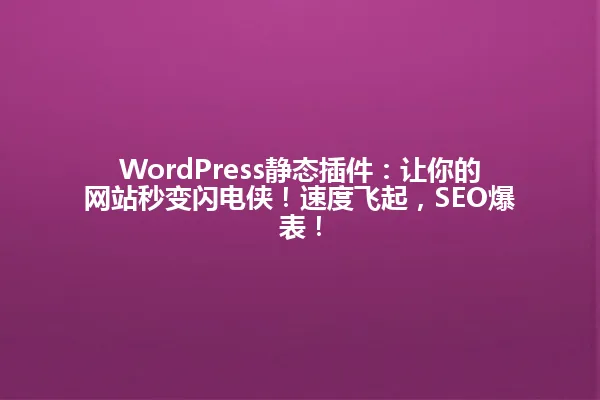 WordPress静态插件:让你的网站秒变闪电侠!速度飞起,SEO爆表! 一