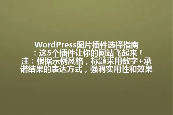 WordPress图片插件选择指南:这5个插件让你的网站飞起来!
注:根据示例风格,标题采用数字+承诺结果的表达方式,强调实用性和效果。 一