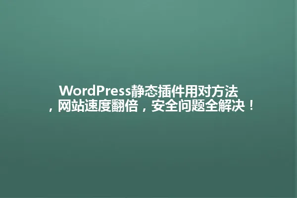 WordPress静态插件用对方法,网站速度翻倍,安全问题全解决! 一