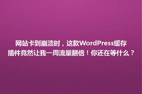 网站卡到崩溃时,这款WordPress缓存插件竟然让我一周流量翻倍!你还在等什么? 一