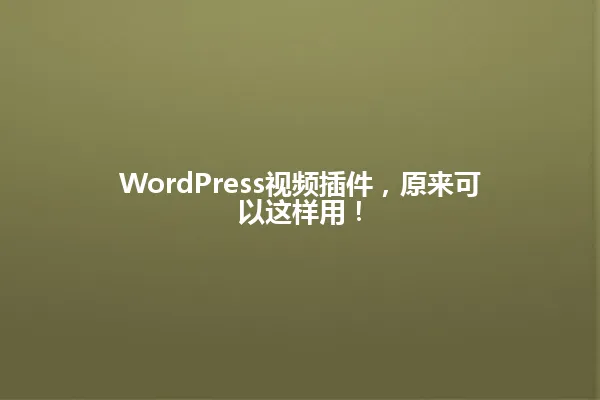 WordPress视频插件,原来可以这样用! 一