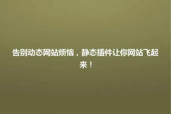 告别动态网站烦恼,静态插件让你网站飞起来! 一