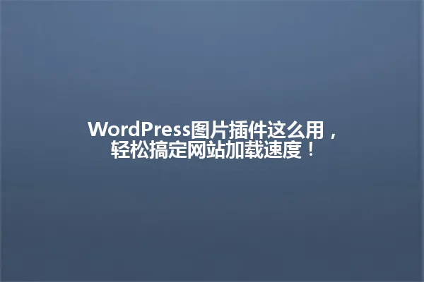 WordPress图片插件这么用,轻松搞定网站加载速度! 一
