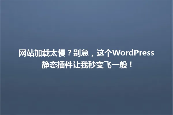 网站加载太慢?别急,这个WordPress静态插件让我秒变飞一般! 一