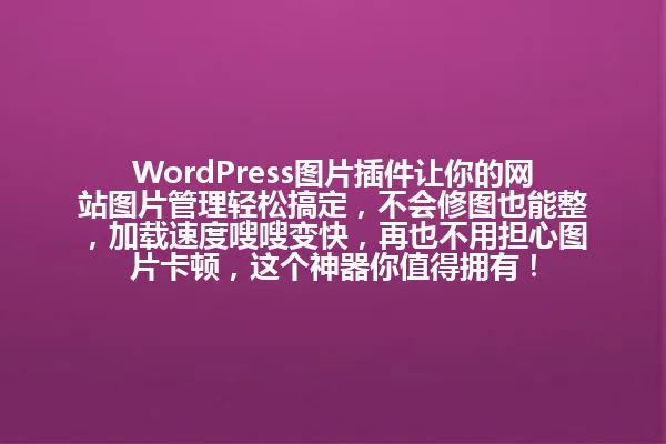 WordPress图片插件让你的网站图片管理轻松搞定,不会修图也能整,加载速度嗖嗖变快,再也不用担心图片卡顿,这个神器你值得拥有! 一