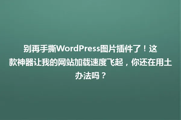 别再手撕WordPress图片插件了!这款神器让我的网站加载速度飞起,你还在用土办法吗? 一