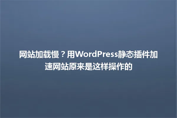 网站加载慢?用WordPress静态插件加速网站原来是这样操作的 一