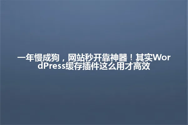 一年慢成狗，网站秒开靠神器！其实WordPress缓存插件这么用才高效 一