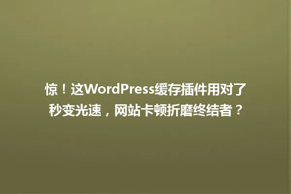 惊！这WordPress缓存插件用对了秒变光速，网站卡顿折磨终结者？ 一