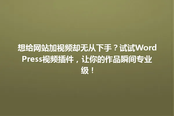 想给网站加视频却无从下手？试试WordPress视频插件，让你的作品瞬间专业级！ 一