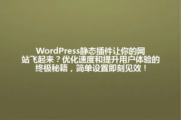 WordPress静态插件让你的网站飞起来？优化速度和提升用户体验的终极秘籍，简单设置即刻见效！ 一