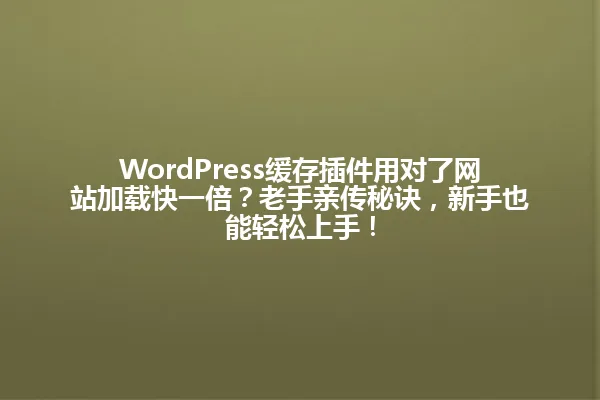 WordPress缓存插件用对了网站加载快一倍？老手亲传秘诀，新手也能轻松上手！ 一