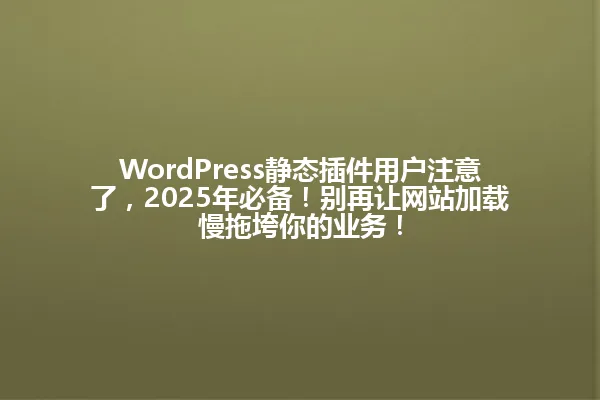 WordPress静态插件用户注意了,2025年必备!别再让网站加载慢拖垮你的业务! 一